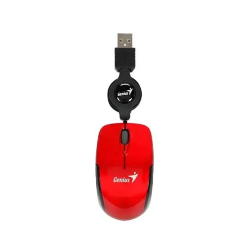Mouse Mini Genius Micro Traveler V2, 1000 DPI, 3 Botones, Retráctil, Color Ruby, Ideal para Portátil