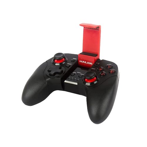 Gamepad Halion inalámbrico Bluetooth Classic 3.0, soporte para smartphone, negro con rojo