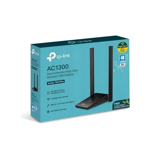 Adaptador USB Inalámbrico TP-Link T4U Plus AC1300, Doble Antena, Alta Velocidad, Compatible con PC y Mac