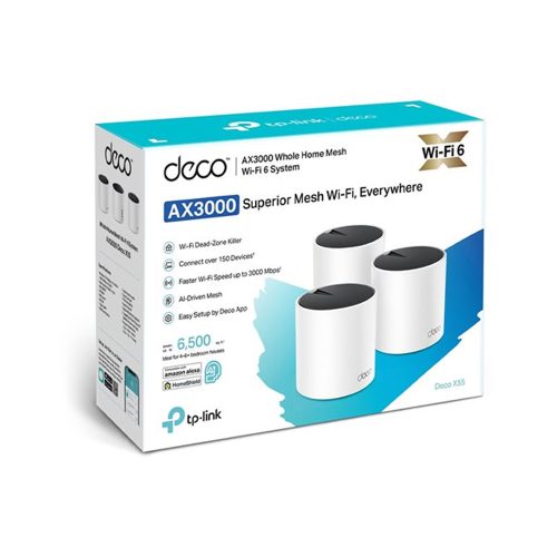 Sistema de Wi-Fi TP-LINK Deco X55 - 3 enrutadores, cobertura hasta 6500 pies, tecnología Wi-Fi 6