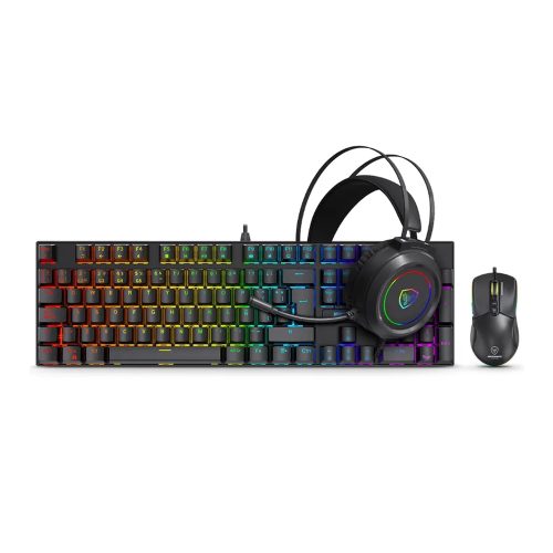 Combo Micronics Mirage Black: Teclado Mecánico y Mouse 12800 DPI, Ideal para Gaming y Productividad