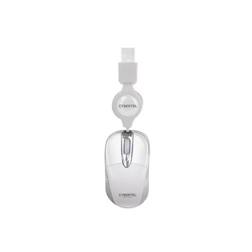 Mouse Cybertel Sputnik M204w Retráctil Blanco, 1000 DPI, 3 Botones, Conexión USB - Ideal para Juegos