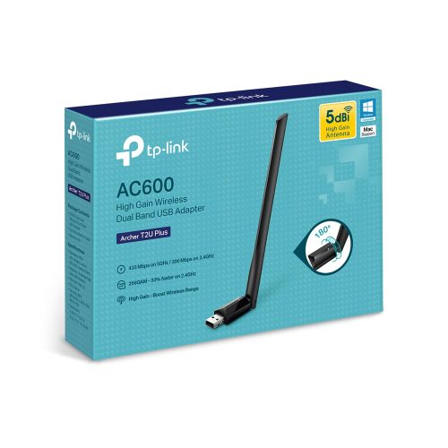 Adaptador TP-Link Archer T2U Plus USB 2.0 Wi-Fi 5 de alta velocidad compacto y eficiente