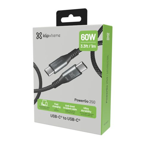 Cable USB Klip Xtreme 24 pin USB-C 60W carga rápida 1 m negro